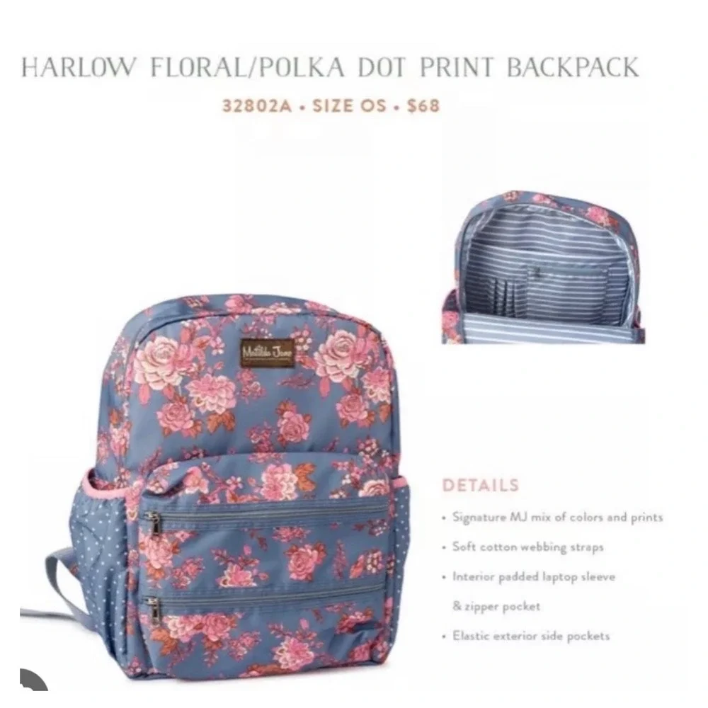 Matilda Jane Harlow Floral Polka Dot Backpack Blue Pink 32802A Kids School Bag
